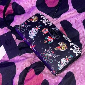 NWT Ed Hardy Black Tattoo Print Wristlet Wallet